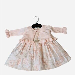 American Princess Pink Jacquard Rhinestone Jeweled Dress with Sweater Size 3-6